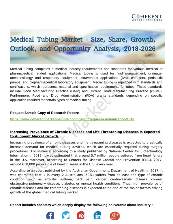 Medical Tubing Market - Size, Share, Outlook, and Opportunity Analysis, 2018-2026