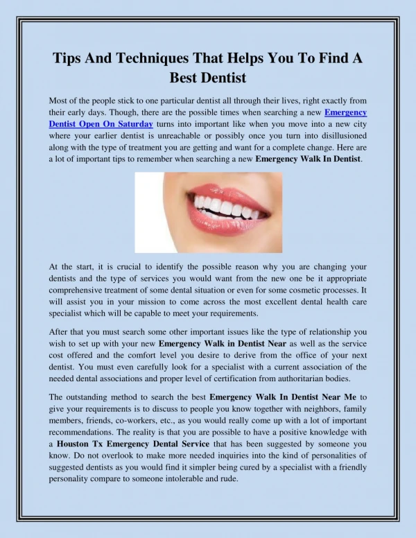 Tips And Techniques That Helps You To Find A Best Dentist
