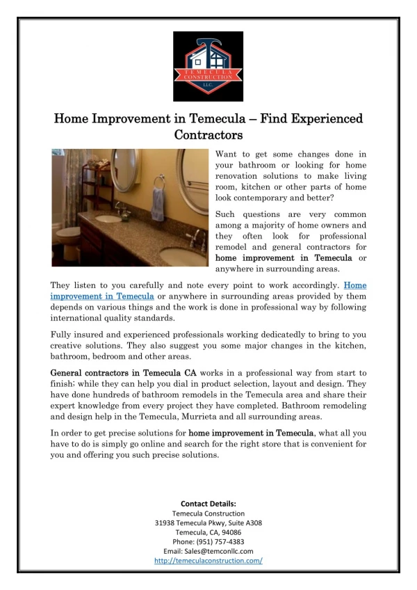 Home Improvement in Temecula – Find Experienced Contractors