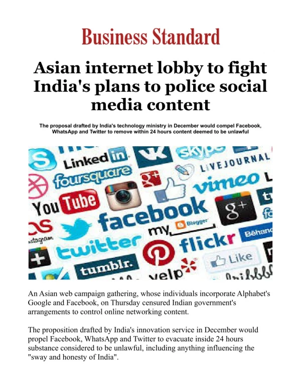 Asian internet lobby to fight India's plans to police social media content