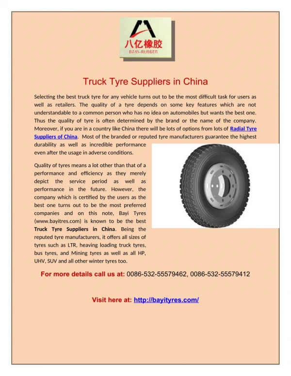Truck Tyre Suppliers in China