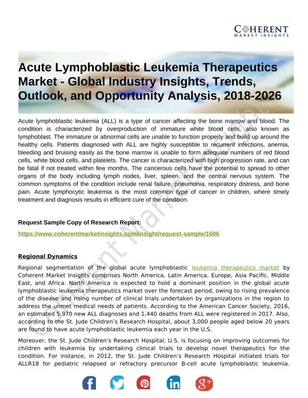 Acute Lymphoblastic Leukemia Therapeutics Market - Global Industry Insights, Trends, Outlook, and Opportunity Analysis,
