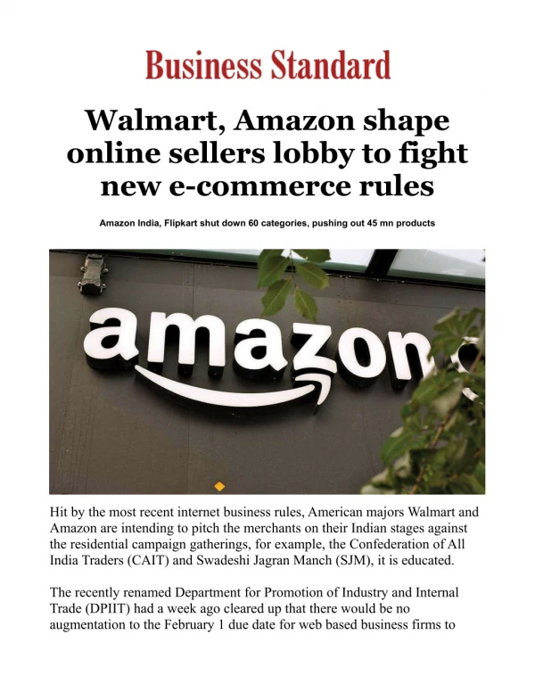 Walmart, Amazon shape online sellers lobby to fight new e-commerce rules