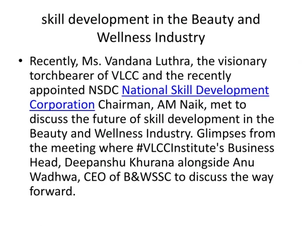 skill development in the Beauty and Wellness Industry