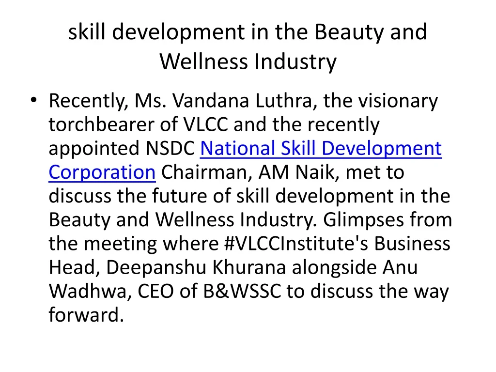 skill development in the beauty and wellness industry