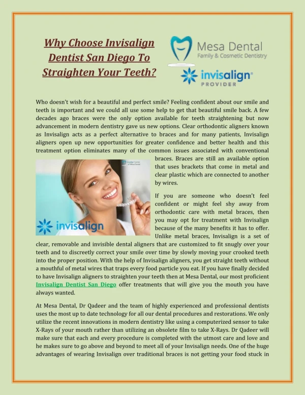 Why Choose Invisalign Dentist San Diego To Straighten Your Teeth?