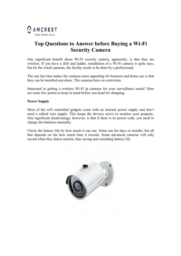 Top Questions to Answer before Buying a Wi-Fi Security Camera