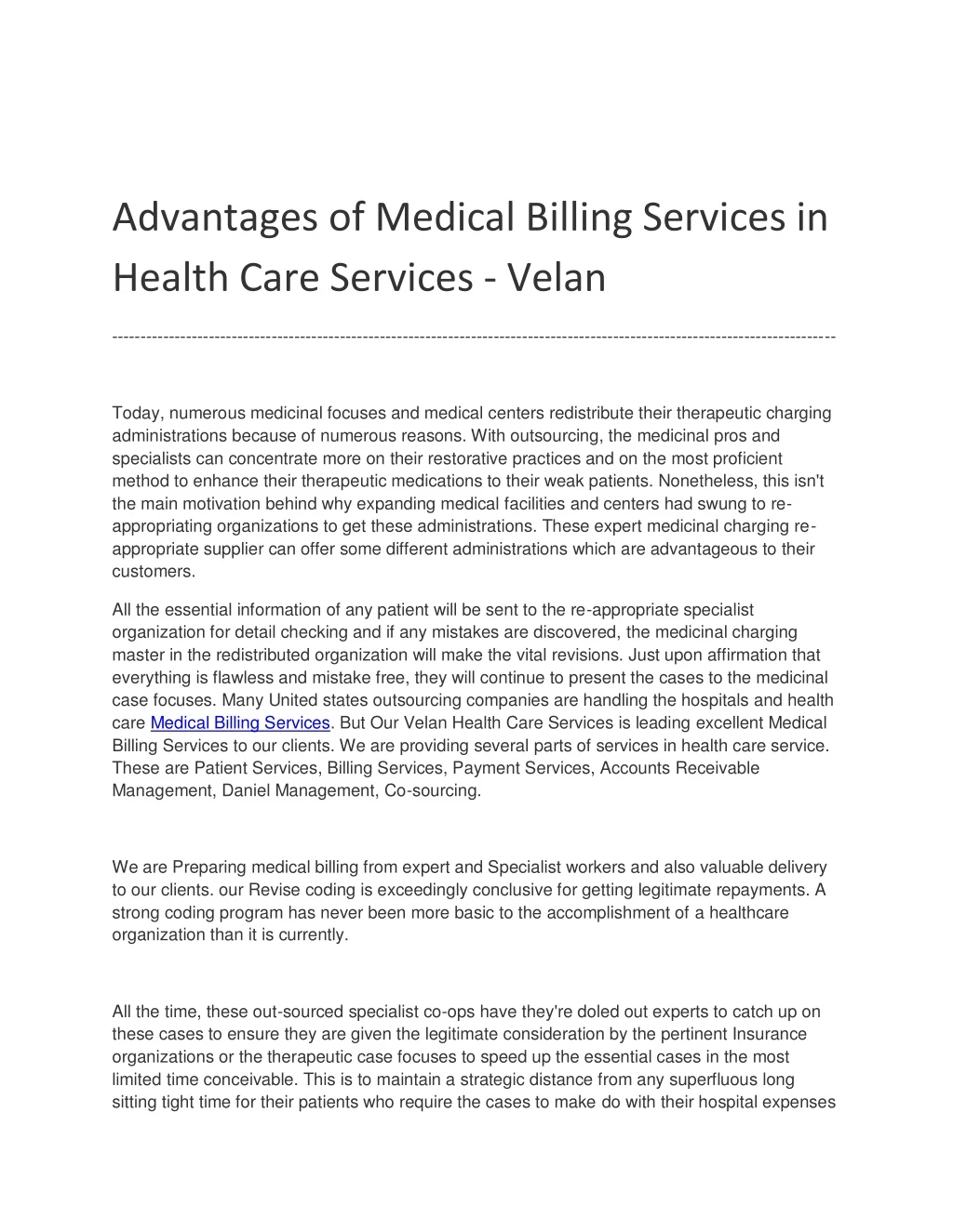 advantages of medical billing services in health