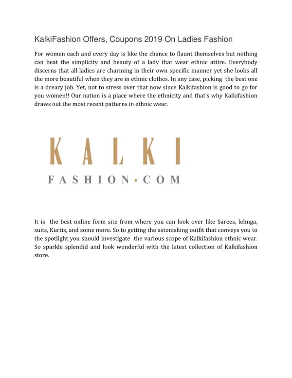 KalkiFashion Offers, Coupons 2019? Upto 60% OFF On Ladies Fashion