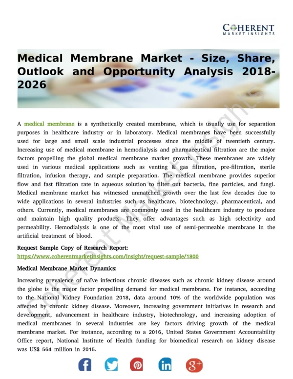 Medical Membrane Market - Size, Share, Outlook and Opportunity Analysis 2018-2026