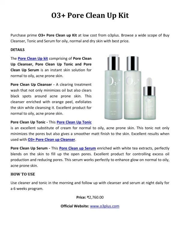 Buy O3 Pore Clean Up Kit Online