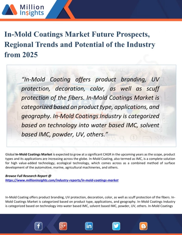 In-Mold Coatings Market Trends, Investment Feasibility Analysis Report 2025
