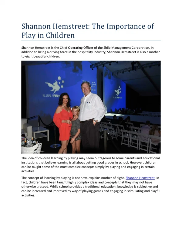 Shannon Hemstreet The Importance of Play in Children