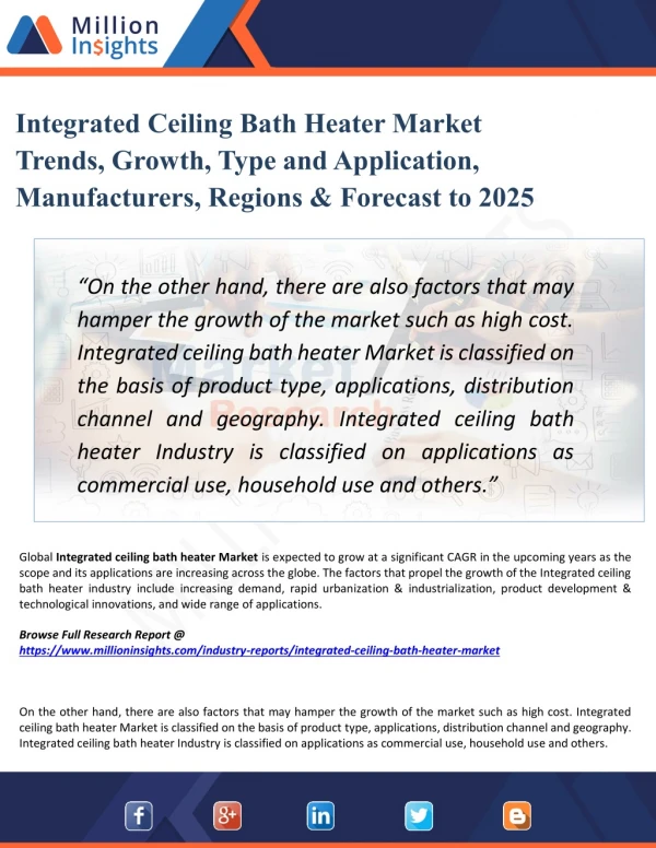 Integrated Ceiling Bath Heater Market Analysis - Trends, Technologies & Forecasts Report 2025