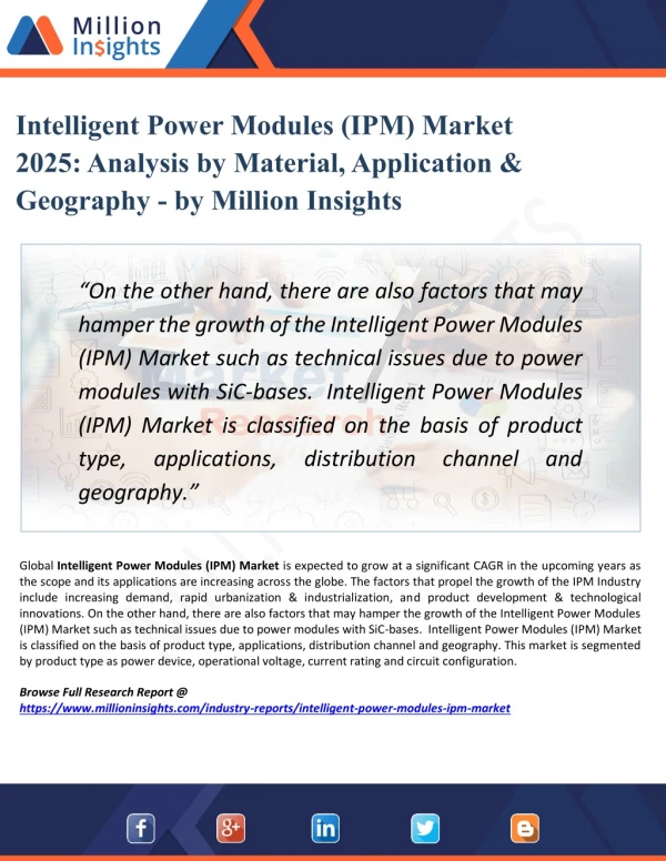 Intelligent Power Modules (IPM) Market - Industry Analysis, Size, Share, Growth, Trends, and Forecasts 2018-2025