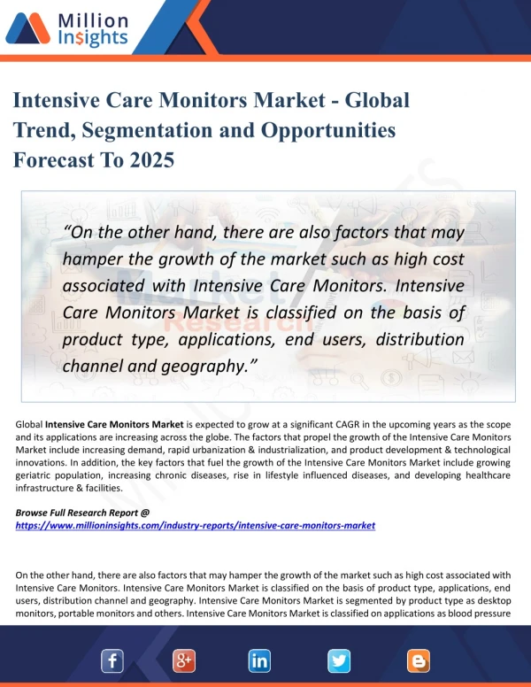 Intensive Care Monitors Market Analysis, Development Trends and Share by Application up to 2025