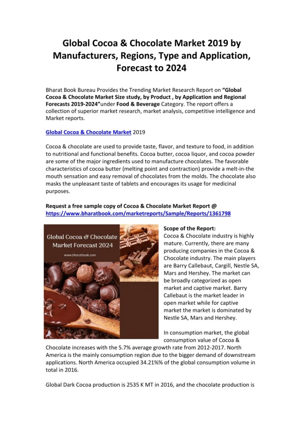 Global Cocoa & Chocolate Market: Analysis & Forecast 2019-2024