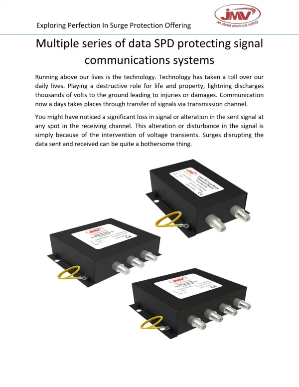 Multiple series of data SPD protecting signal communications systems