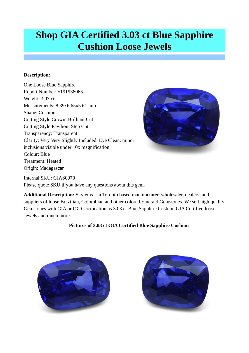 shop gia certified 3 03 ct blue sapphire cushion