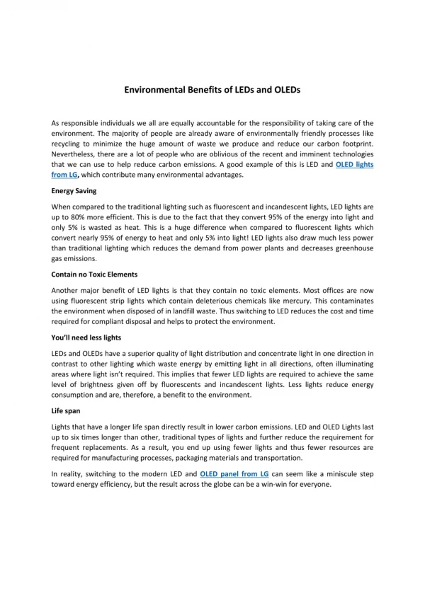 Environmental Benefits of LEDs and OLEDs