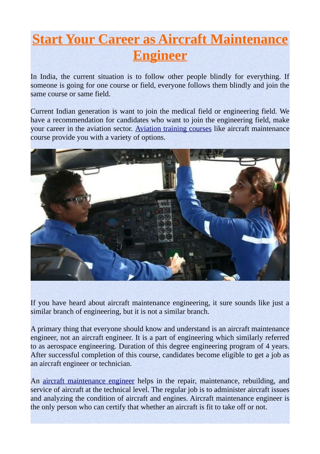 start your career as aircraft maintenance engineer