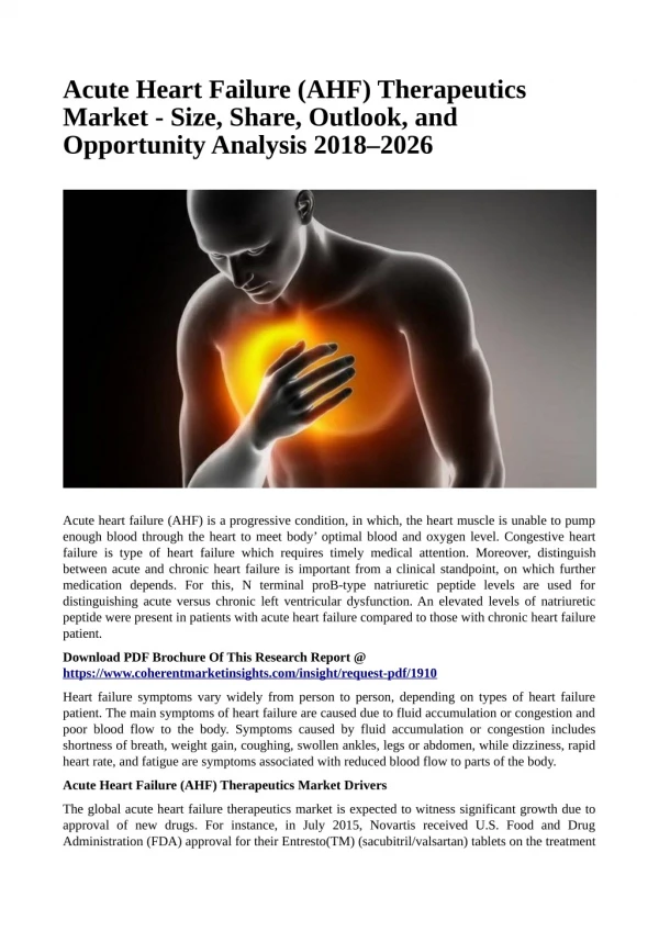 Acute Heart Failure (AHF) Therapeutics Market - Size, Share, Outlook, and Opportunity Analysis 2018–2026