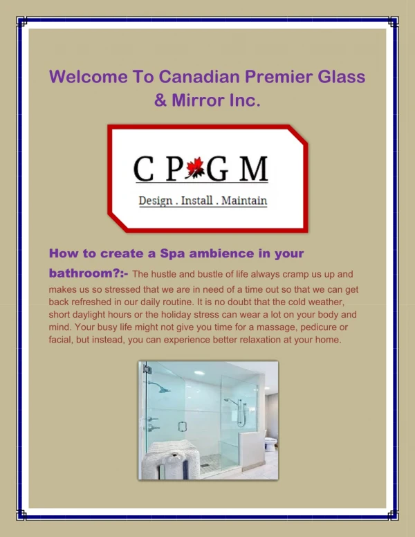 Glass Company in Vaughan, Glass Shower Doors Ontario- www.cpgmvaughan.com