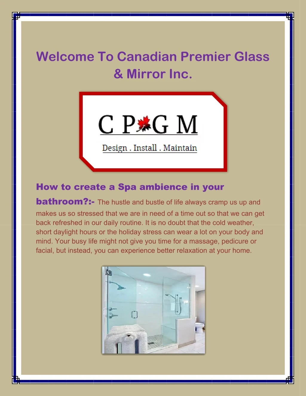 welcome to canadian premier glass mirror inc
