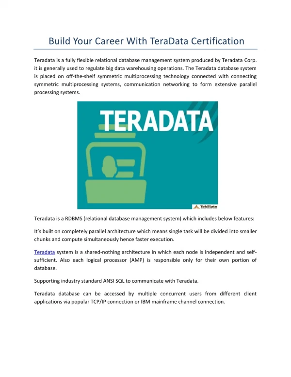 Get The Best Online Teradata Certification