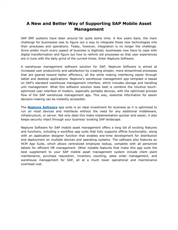 A New and Better Way of Supporting SAP Mobile Asset Management