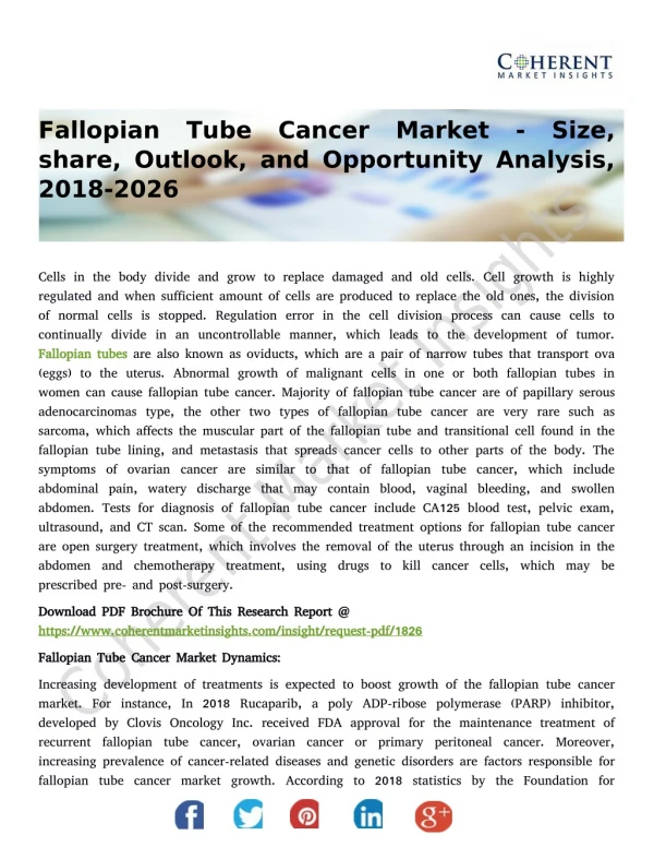 Fallopian Tube Cancer Market - Size, share, Outlook, and Opportunity Analysis, 2018-2026