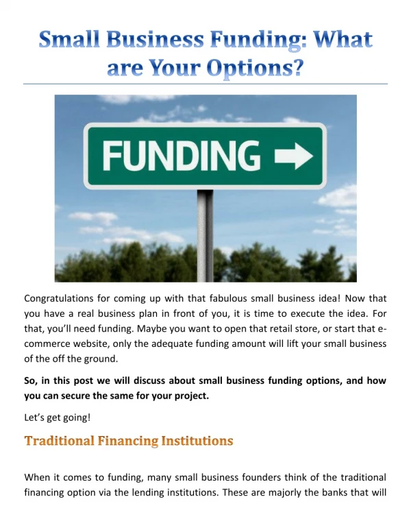 Small Business Funding: What are Your Options?