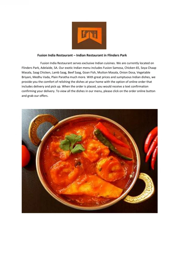Fusion India Restaurant- Order Indian food online