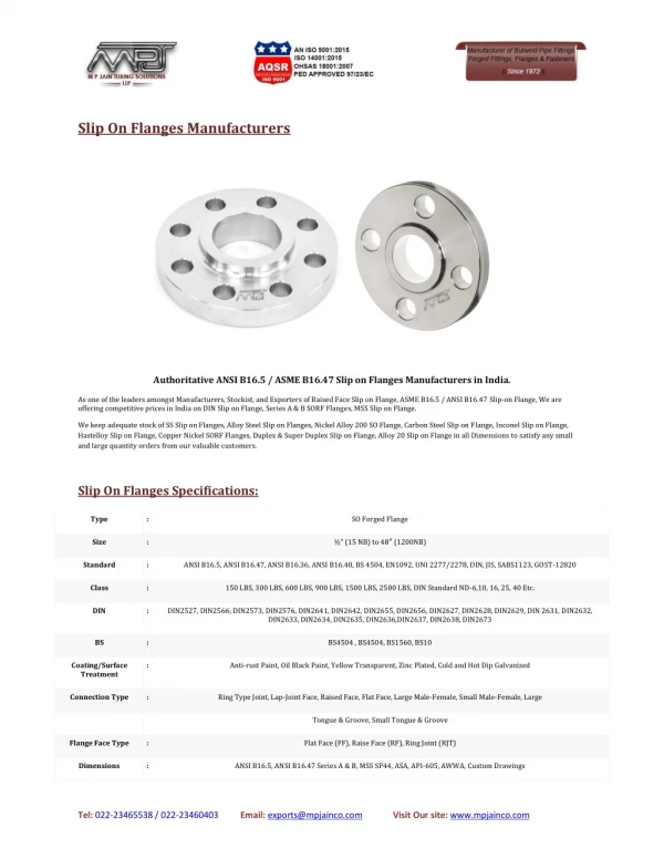 slip on flanges manufacturers