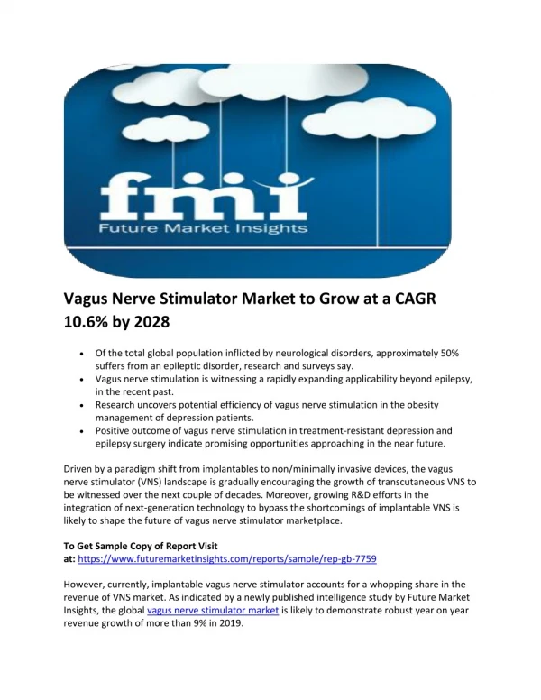 Vagus Nerve Stimulator Market to Grow at a CAGR 10.6% by 2028