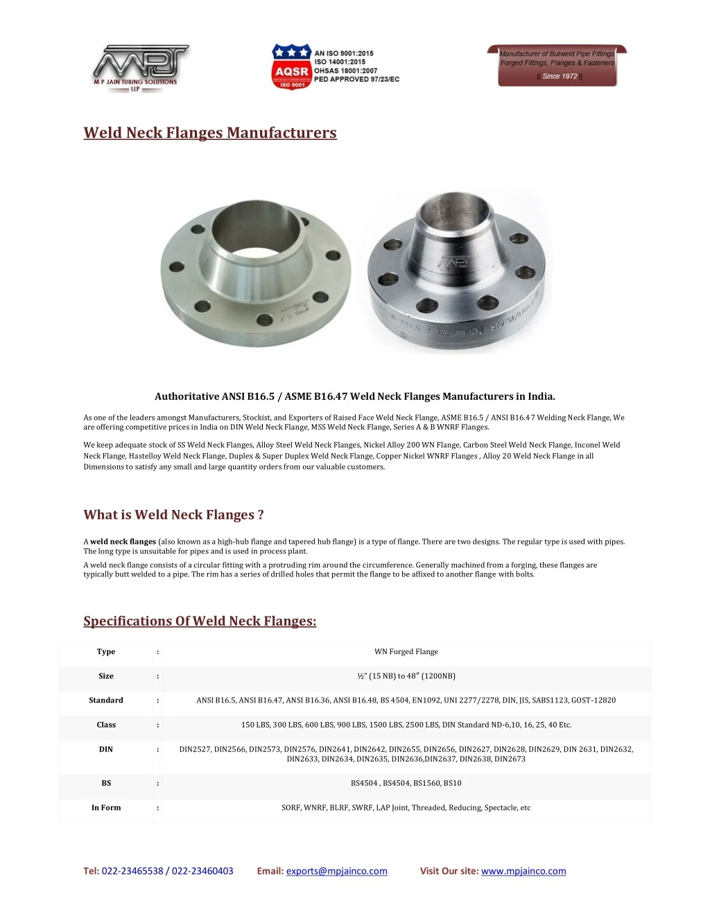 weld neck flanges manufacturers