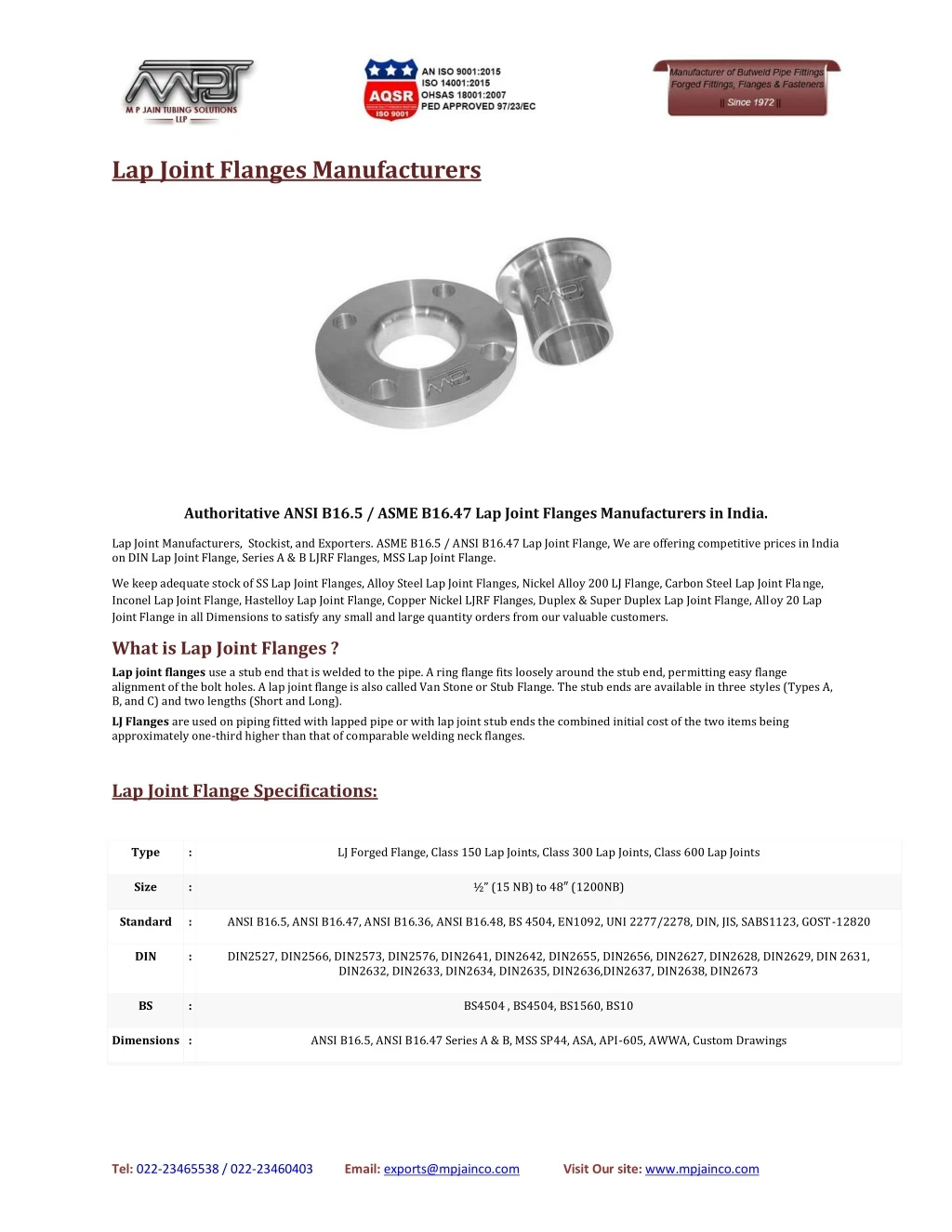 lap joint flanges manufacturers