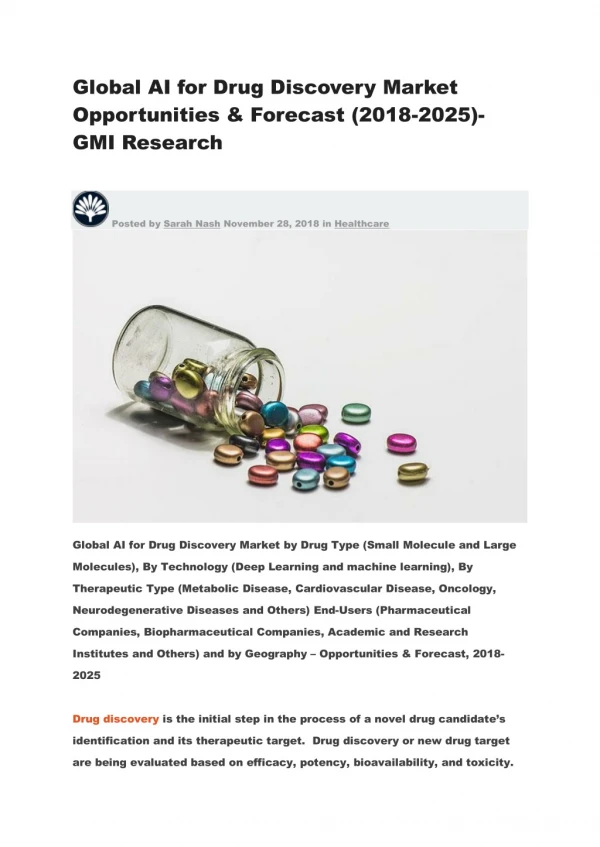 Global AI for Drug Discovery Market Opportunities & Forecast (2018-2025)-GMI Research