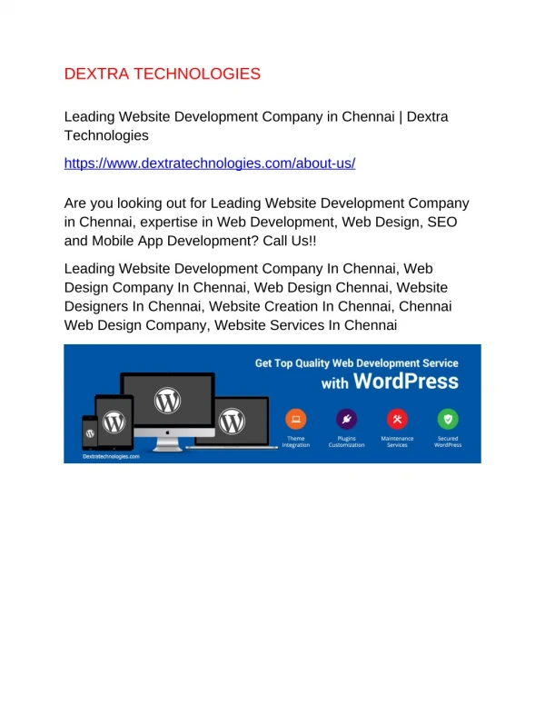 Leading Website Development Company in Chennai Dextra Technologies