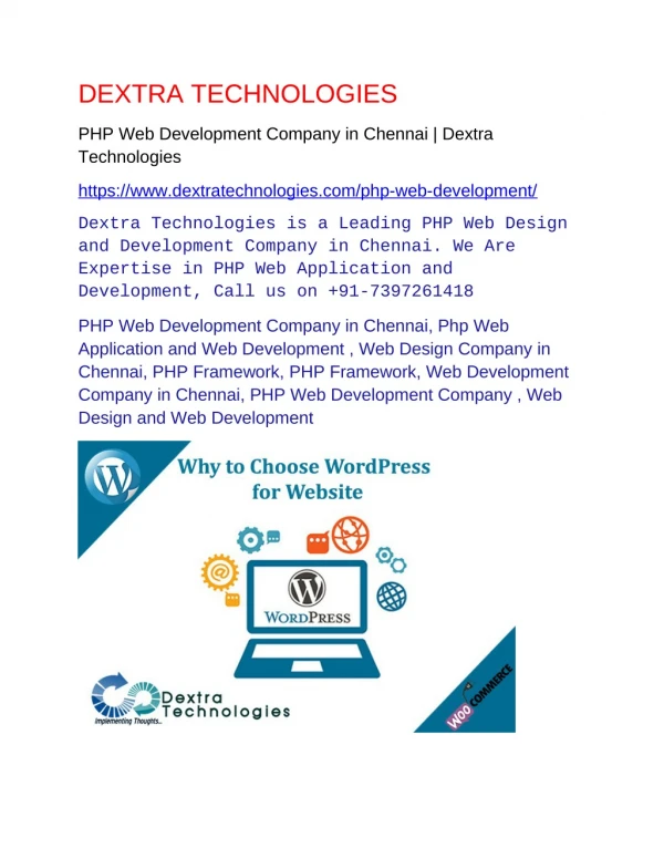 PHP Web Development Company in Chennai Dextra Technologies
