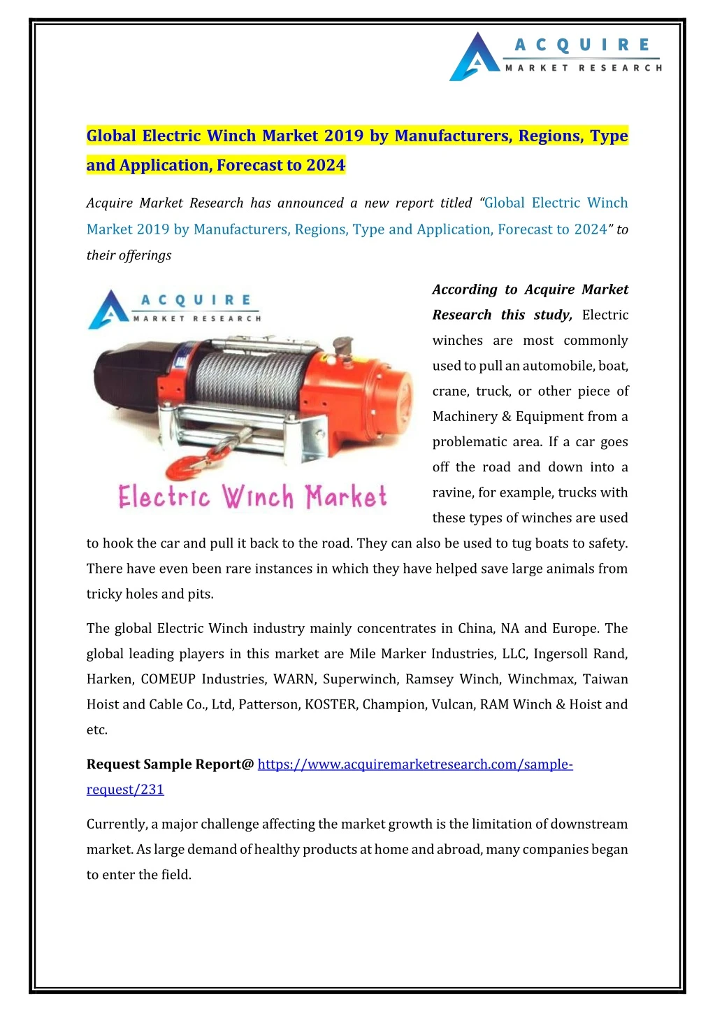 global electric winch market 2019