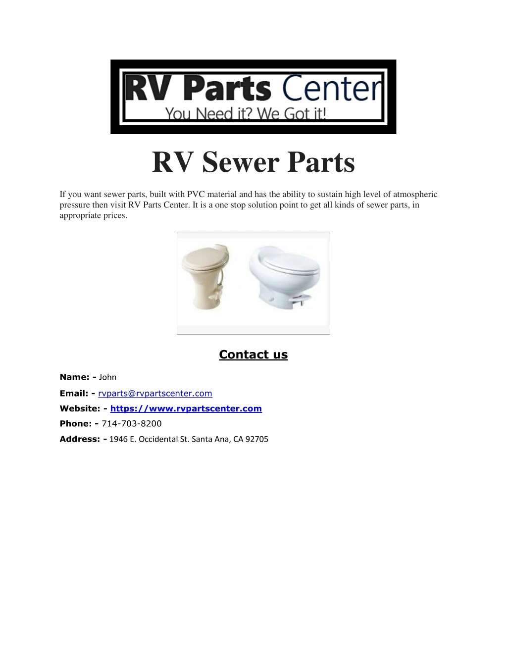 rv sewer parts