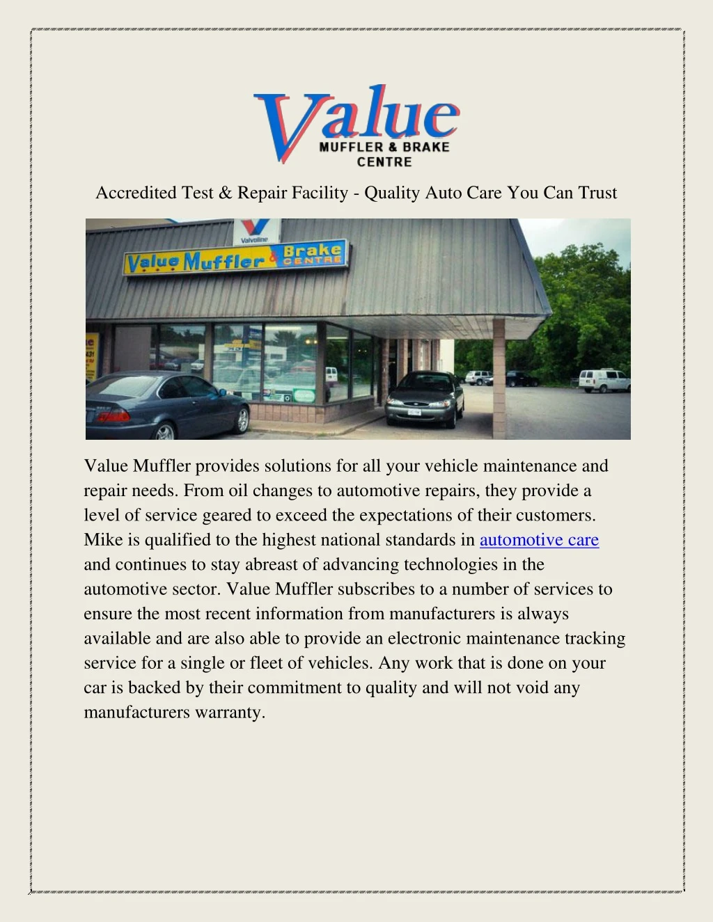 accredited test repair facility quality auto care