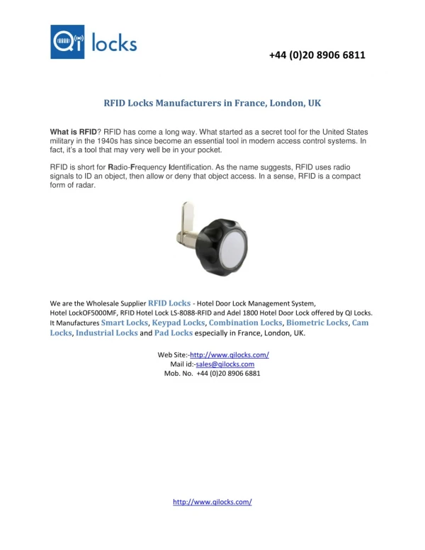 Look at RFID Locks Manufacturers in France, London, UK