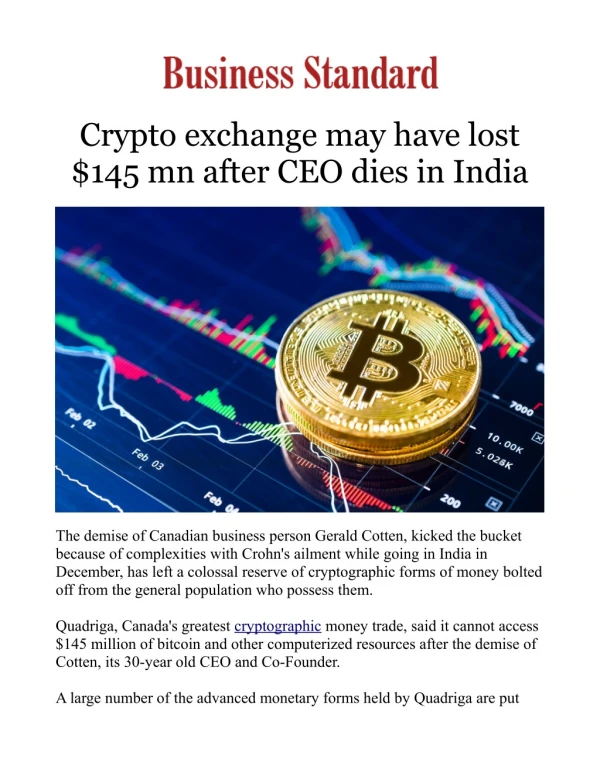 Crypto exchange may have lost $145 mn after CEO dies in India