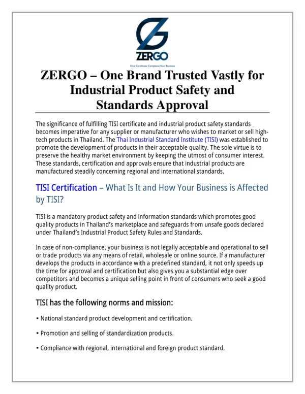 ZERGO – One Brand Trusted Vastly for Industrial Product Safety and Standards Approval