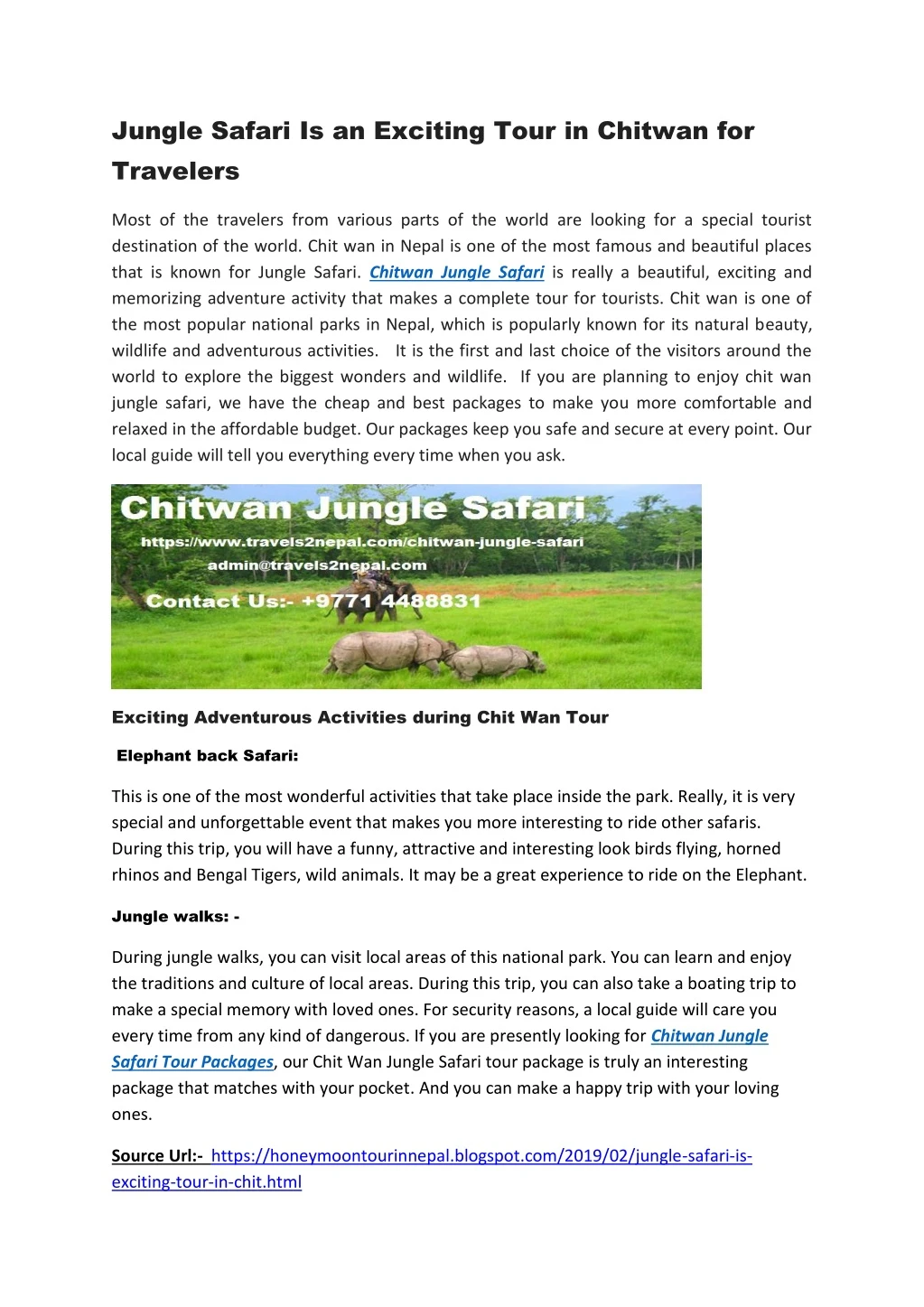 jungle safari is an exciting tour in chitwan
