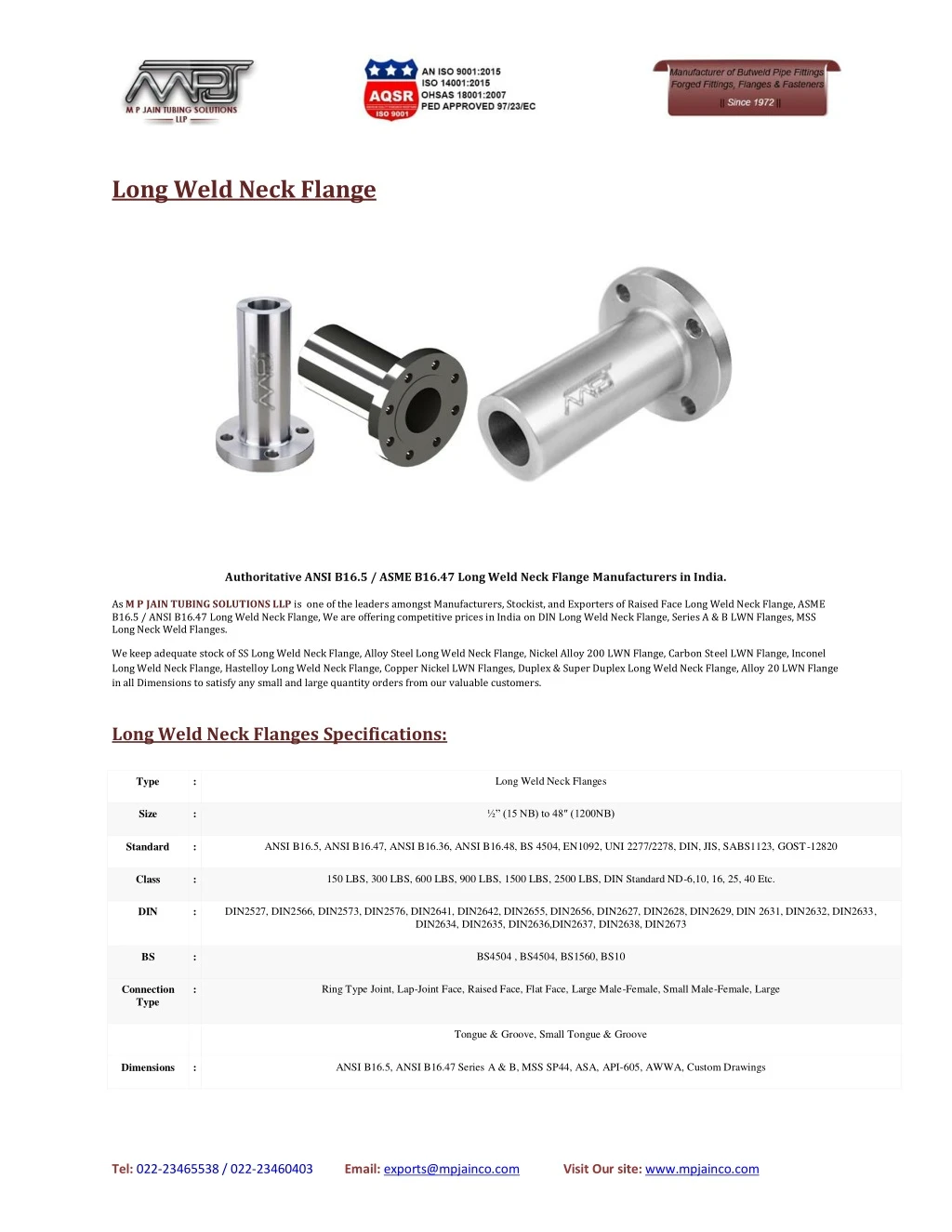 long weld neck flange