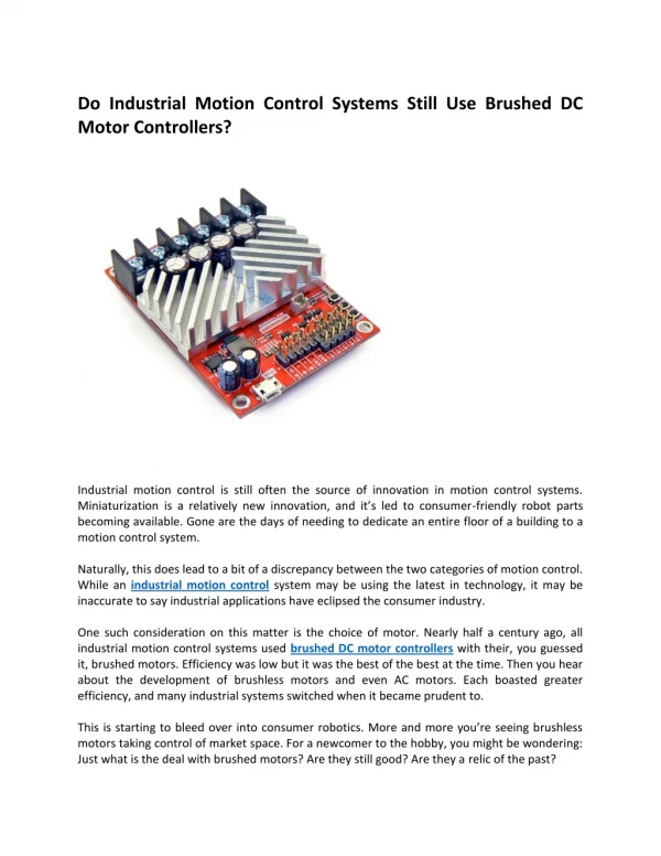 Do Industrial Motion Control Systems Still Use Brushed DC Motor Controllers?