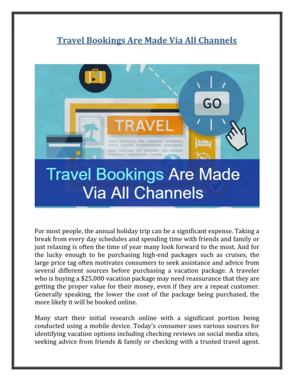 Travel Bookings Are Made Via All Channels